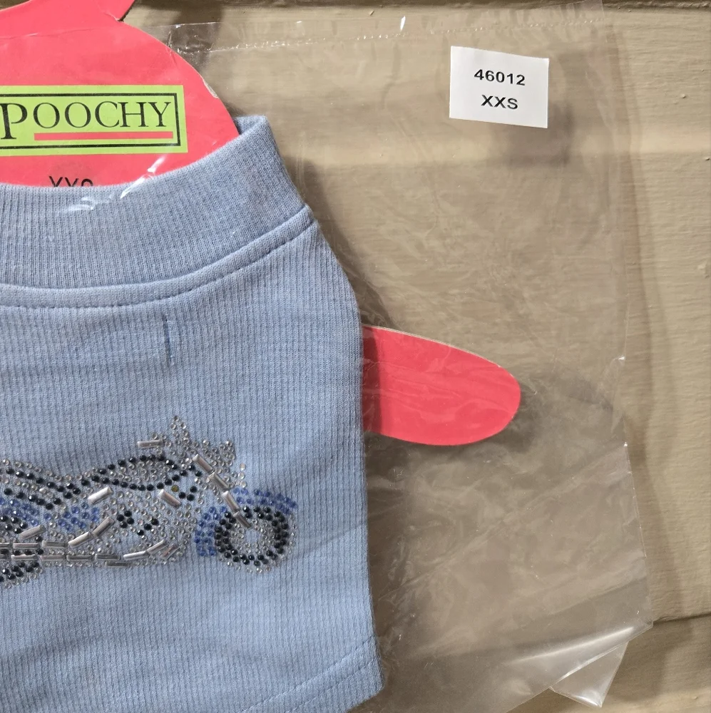 🌴VIPOOCHY Blue Bedazzled Motorcycle Dog Cat Shirt NIP Size: XXS